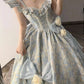 Blue 3D Rose Flower Adult Ceremony Dress Long Ball Gown Evening Gown nv2840