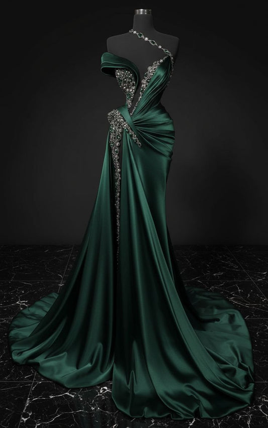 NiceVestidos-_Green retro sexy delicate beaded long dress NV6043