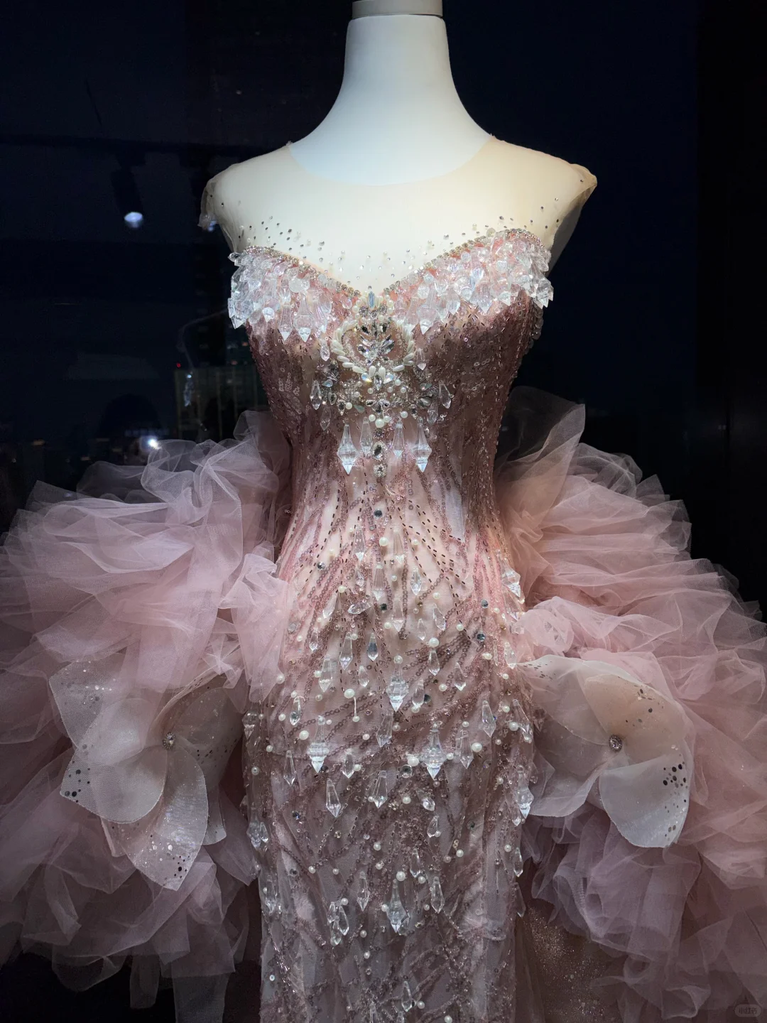 Blush Pink Strapless Mermaid Evening Gown Hand Beaded Rhinestone Sequin 3D Floral Ruffle Tulle Long Prom Dress  NV7013
