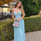 Light Blue Fashion Heart-Shaped Neck Long Chiffon Prom Dress Evening Dress Wedding Guest Party Dress nv4805