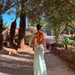 Blue Vintage Elegant Greek Goddess Mermaid Satin Long Prom Dress Evening Gown Wedding Guest Party Dress nv4761