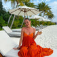 Orange Spaghetti Strap Long Chiffon Prom Dress Evening Dress Holiday Party Dress nv5184