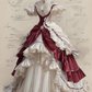 Burgundy Ivory Rococo Victorian Off Shoulder Corset Ball Gown with Large Bow  NV7408