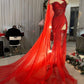 Red gorgeous shiny sequined heart-shaped neckline side long trailing slit tulle sexy ball gown evening dress nv3257