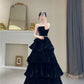 Chic Black A-Line Tiered Long Velvet Off-The-Shoulder Evening Gown Prom Dress Party Dress nv2589