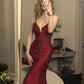 Burgundy Elegant Satin Spaghetti Strap Mermaid Long Ball Gown nv1747