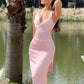 Pink Simple Elegant V-neck Wide Strap Long Ball Gown Evening Dress Party Dress nv2404