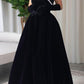 Black Fashion Tube Top Simple Long Velvet Elegant Ball Gown Evening Dress With Gloves nv3181