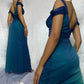 Blue shiny fashion gradient elegant spaghetti straps long chiffon elegant ball gown evening dress party dress nv3682