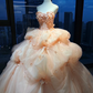 Strapless Peach Sweetheart Ball Gown Hand Beaded 3D Flower Layered Tulle Prom Dress  NV7041
