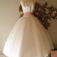 NiceVestidos--Pink Ribbon White Short Tulle Midi/Crop Homecoming Dress Nv5595