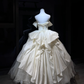 Cream 3D Rose Satin Tulle Long Evening Gown Strapless Puffy Ball Gown Prom Dress  NV7068