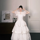 Square Neck Tiered Tulle Wedding Dress with Detachable Puff Sleeves  NV7379