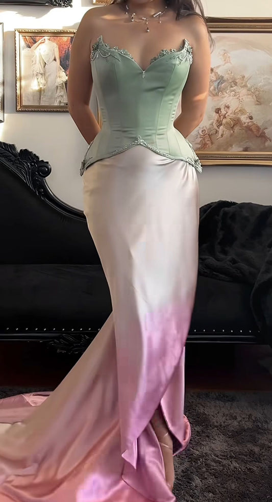 NiceVestidos – Grünes und rosafarbenes Farbverlauf-Abendkleid, formelles Ballkleid NV5960