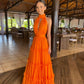 Orange Chiffon Elegant Flowing Long Ball Gown Evening Dress Party Dress nv2246