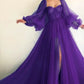 Purple elegant flowing puff sleeve tulle long formal prom dress evening gown party dress nv104