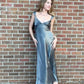 Silver Vintage Fashion Elegant Long Satin Formal Prom Dress Evening Gown Party Dress nv3646