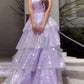 Light Purple Sparkling Tulle Sequin A-Line Long Tiered Ball Gown Evening Dress nv2651