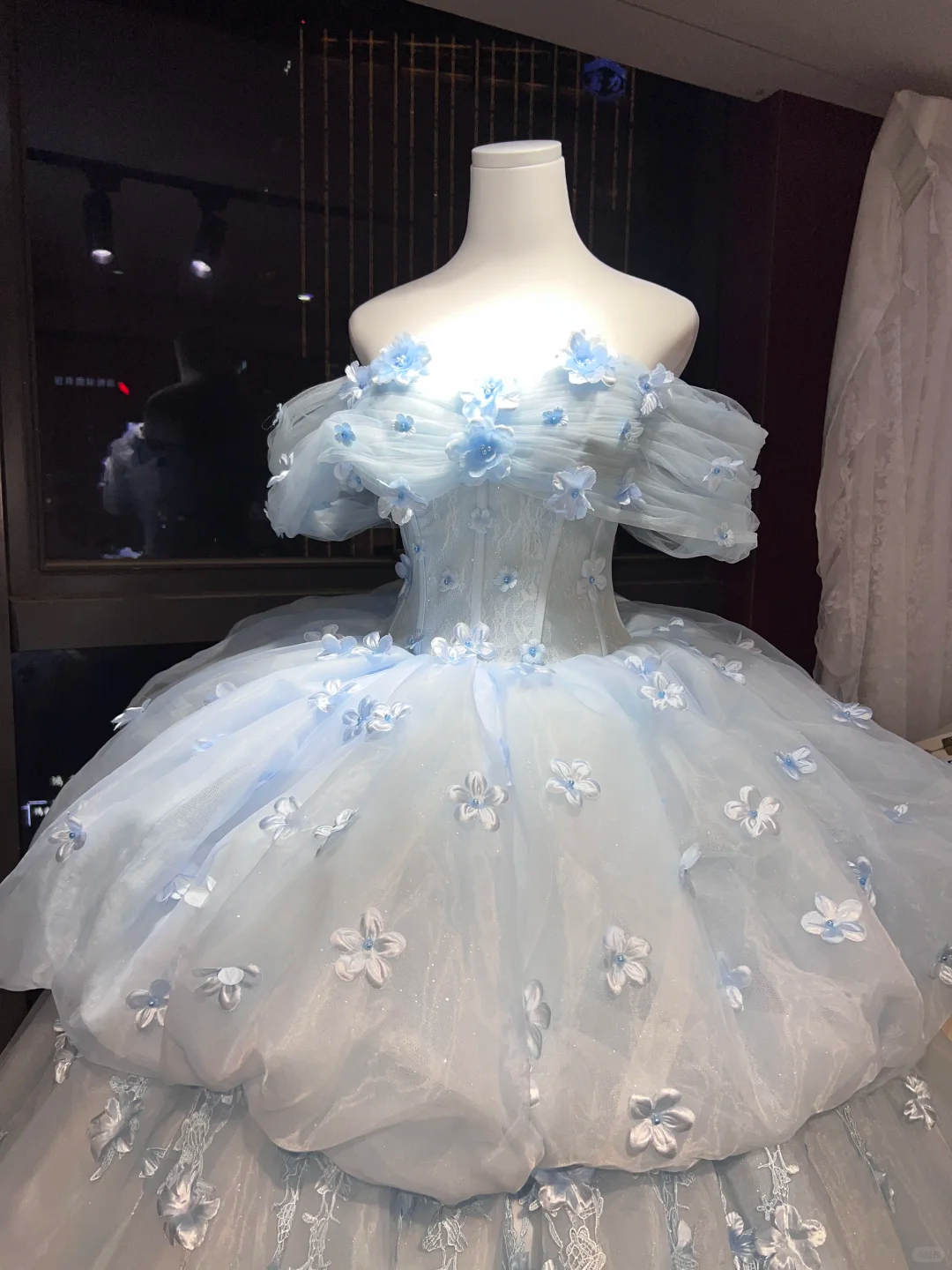 Off Shoulder Light Blue 3D Floral Tulle Ball Gown, Princess Prom Evening Dress  NV7098