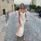 Champagne lace long elegant and charming evening dress party dress wedding guest dress nv2792