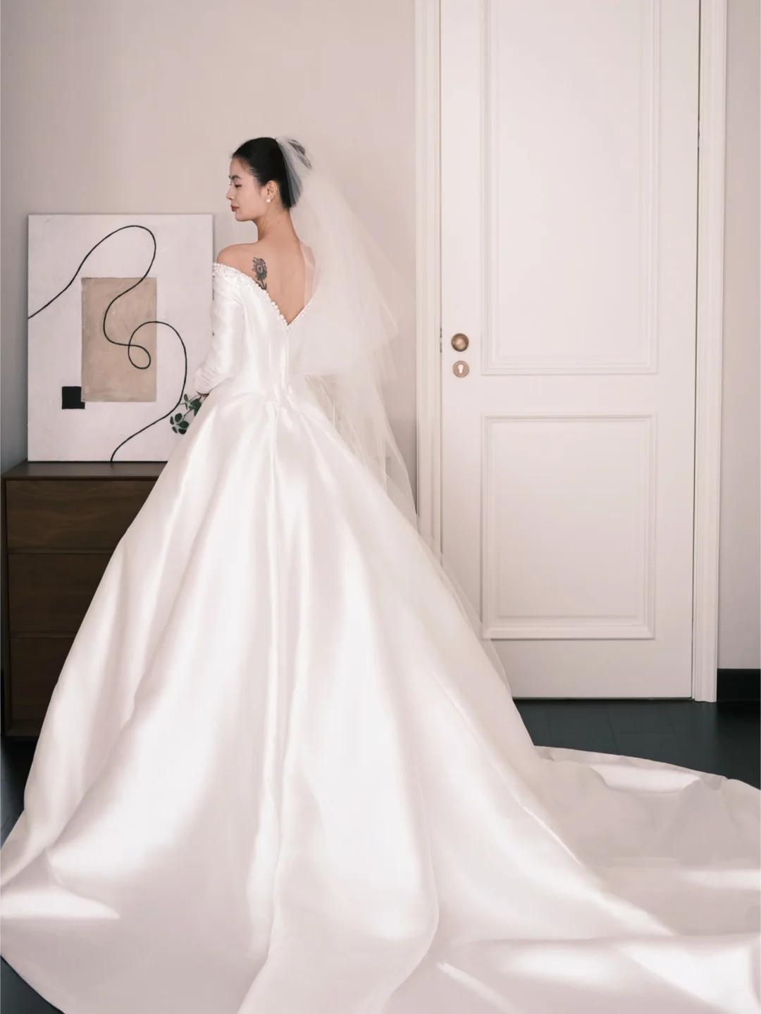 Off The Shoulder Long Sleeve Satin Ballgown Wedding Dress Bridal Gown  NV7199