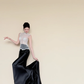 High Neck Sheer Rhinestone Black Satin Mermaid Evening Gown  NV7423