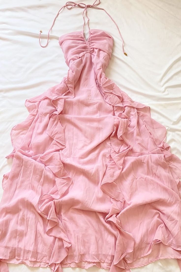 NiceVestidos – Langes, pinkfarbenes Chiffon-Partykleid NV5961