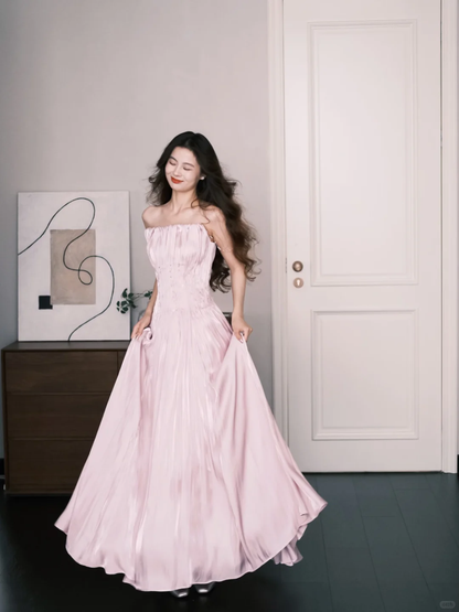 Strapless Pleated Prom Dress Blush Pink Beaded A Line Formal Evening Gown  NV7245