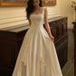 White Elegant Irregular Hem Long Ball Gown Evening Dress A-Line Square Neck Ball Gown Ankle Length nv2007