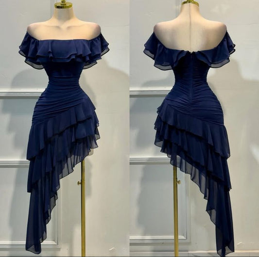 NiceVestidos--oyal blue gathered ruffle mini dress NV5747
