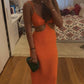 Orange Fashion Simple Hollow Waist-revealing Long Ball Gown Evening Gown Party Dress nv2392