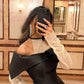 Black shiny elegant one shoulder off shoulder long sleeve long ball gown evening dress party dress nv2461