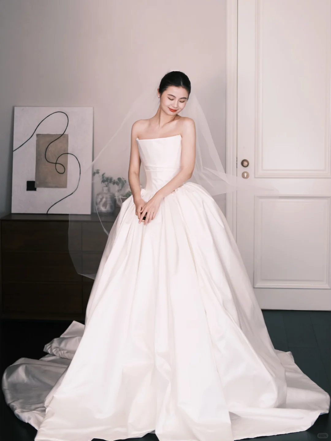 Strapless Satin Ball Gown Wedding Dress, Minimalist Bridal Gown  NV7347