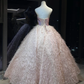 Light Pink Strapless Ball Gown, Sweetheart Neck Beaded Embroidery Sparkly Feather Tassel Skirt Prom Dress  NV7090