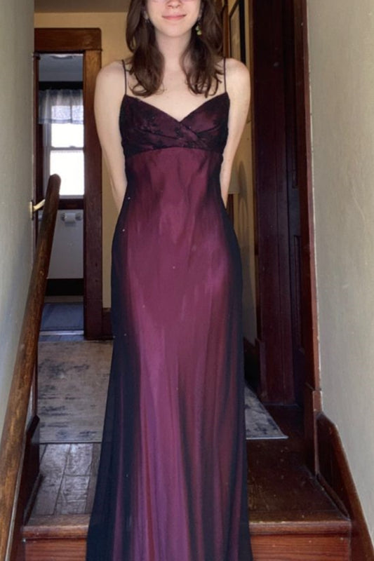 NiceVestidos--Dreamy Party Style Purple - Black Gradient Spaghetti Strap Silky Floor-Length Evening Dress NV5800