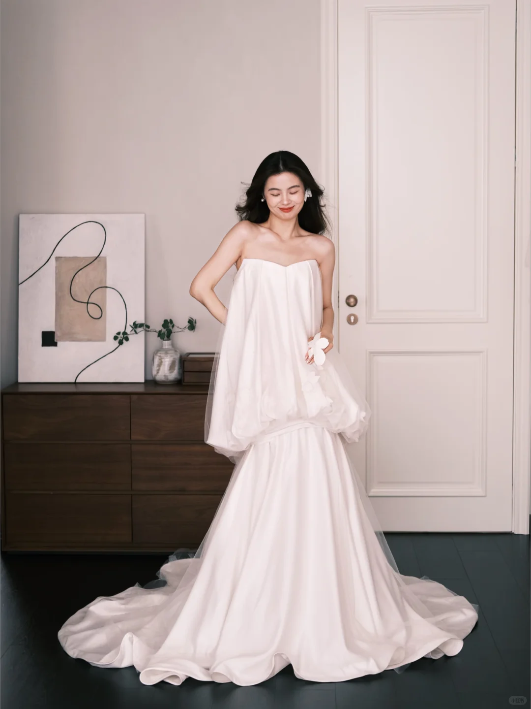White Strapless Bubble Cloud Mermaid Wedding Dress  NV7227