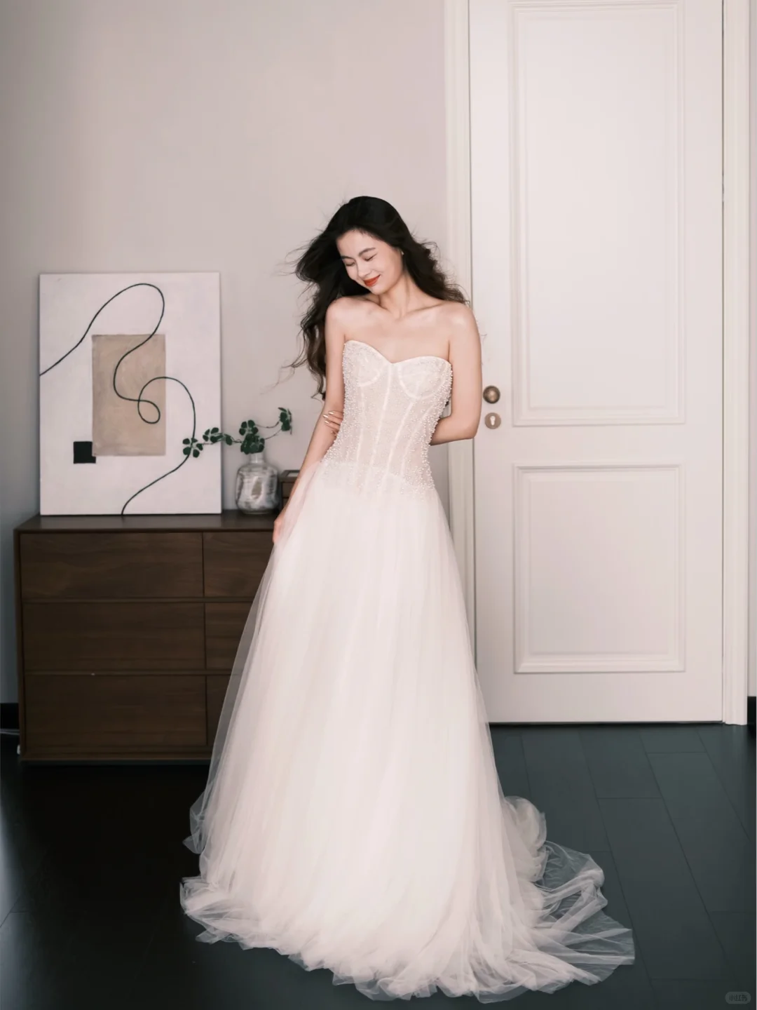 Tulle A Line Wedding Dress Sweetheart Strapless Beaded Boned Bodice Bridal Gown  NV7239