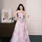 Pink Purple Ombre Strapless 3D Floral Prom Dress  NV7225