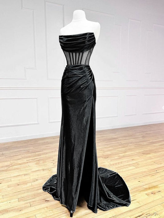 Simple and elegant off-shoulder satin black long satin ball gown evening dress nv2752