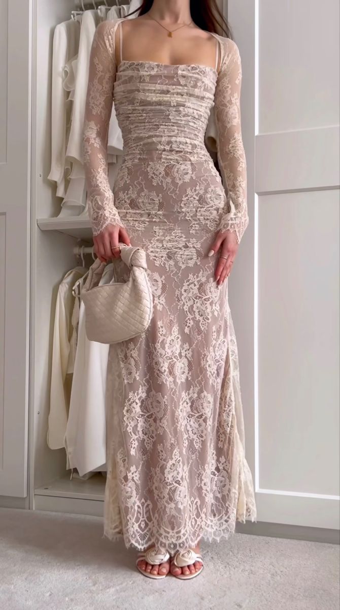 Off-white Elegant Lace Bodycon Dress Long Birthday Party Dress Evening Dress Maxi Dress nv2728