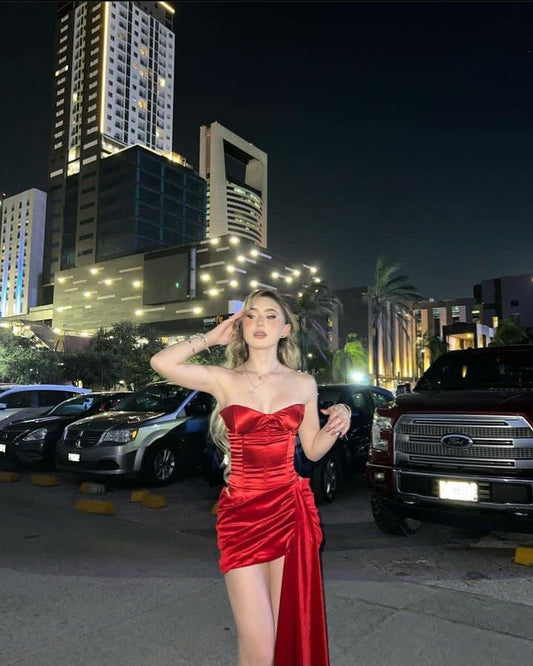 Red simple elegant slim strapless birthday dress homecoming dress party dress evening dress nv2328