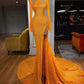 Orange Gorgeous Shiny Sequins Long Sleeve Long Train Side Slit Tulle Sexy Ball Gown Evening Dress Party Dress nv3260