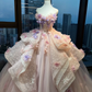 Pink Lavender Strapless Ball Gown 3D Floral Satin Bow Lace Corset Fairy Prom Dress  NV6950