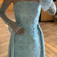 Blue Beaded Long Satin Prom Dress Evening Gown Party Dress nv4882