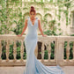 Light blue simple and elegant flowing V-neck low-cut long ribbons galore dress to impress ball dress evening dress Wedding dresses for guests party dress nv2576