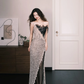 One Shoulder Black Lace Sequin Prom Dress, High Slit Mermaid Evening Gown  NV7331