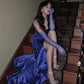 Blue impressive simple elegant sweetheart satin long slit evening dress prom dress party dress birthday dress dance dress with gloves nv2573