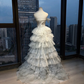 Silver White Off Shoulder Mermaid Formal Gown Beaded Sequin Side Ruffle Tulle Long Train Evening Dress  NV6971