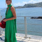 Pink/green V-neck low-cut long satin elegant ball gown, evening dress, wedding guest dress nv2976