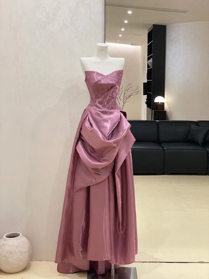 Pink Simple Fashion Long Satin Ball Gown Evening Dress Party Dress nv4864